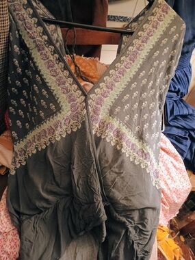 Free People Super Cute Gray Embroidered Look, Wrap Around V-Neck Boho Blouse